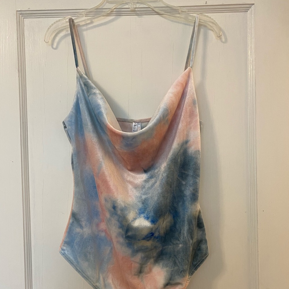 Velvet tie dye cowl neck body suit